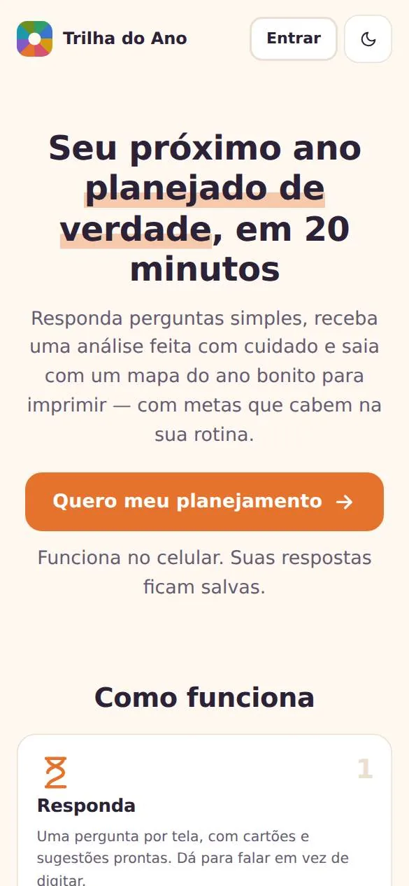 Página inicial do Trilha do Ano no celular
