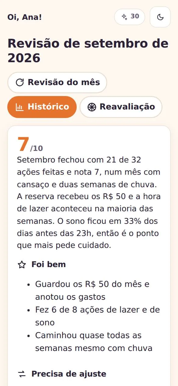 Revisão pronta: resumo da IA e ajustes do plano para aceitar, editar ou recusar